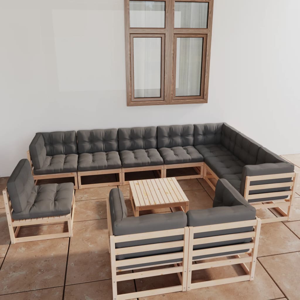 10-tlg. Garten-Lounge-Set mit Kissen Kiefer Massivholz